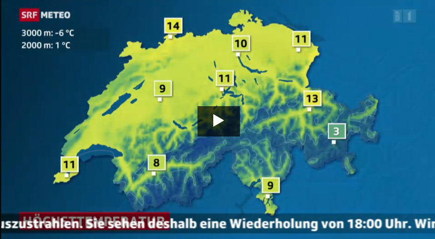 Anstelle der Meteo-Hauptsendung wurde gestern eine Wiederholung ausgestrahlt.