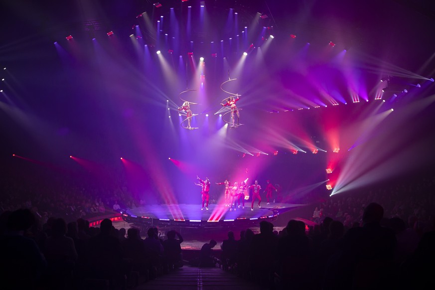 Circus Theater Bingo bei der Premiere der Tournee 2023 des Zirkus Knie, am Freitag, 10. Maerz 2023, in Rapperswil. (KEYSTONE/Michael Buholzer)