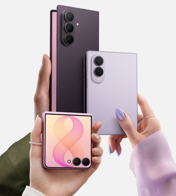 Samsungs Foldable-Familie: Galaxy Z Fold 8 Ultra, Fold 8 und das kleine Flip 8.