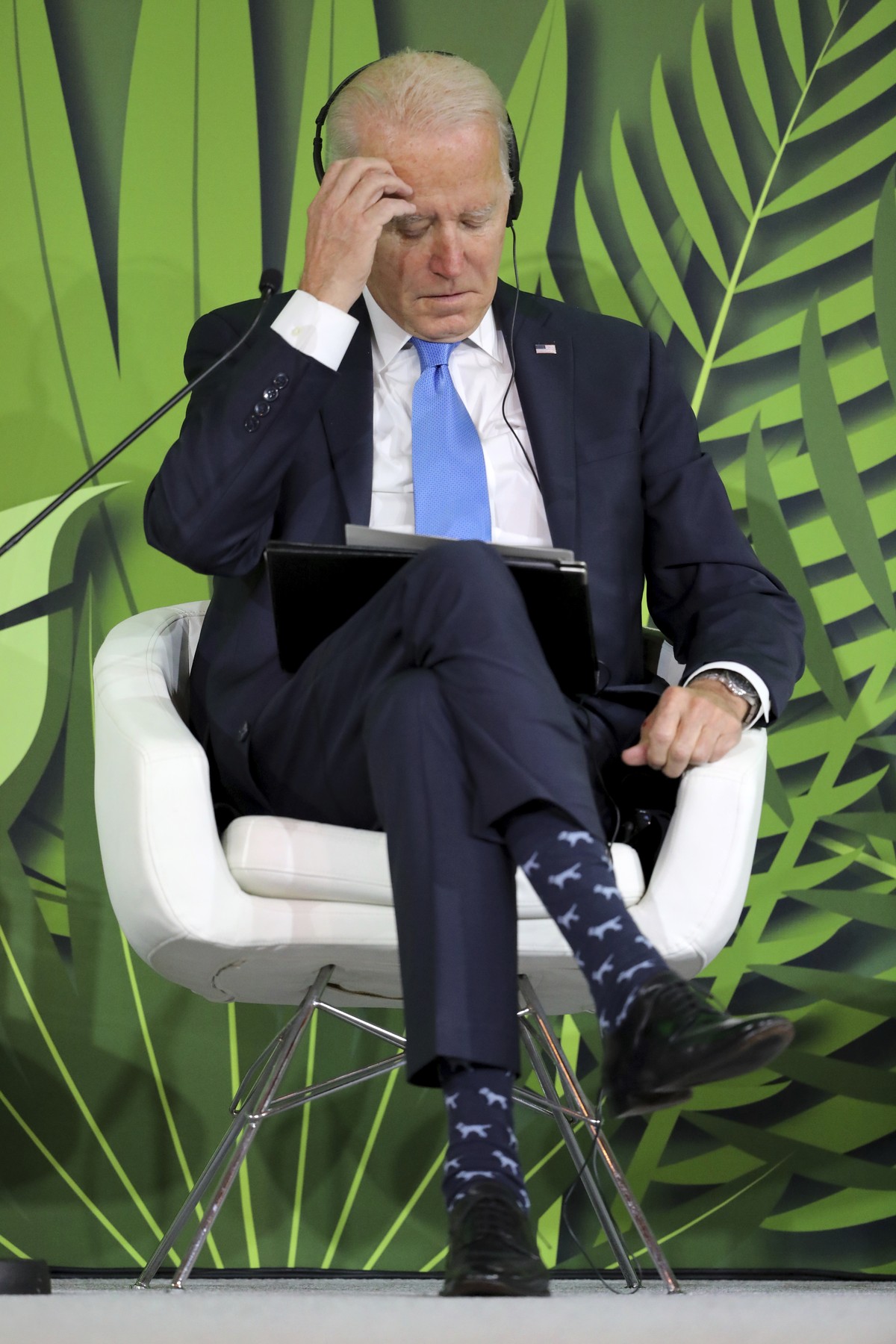 U.S. President Joe Biden attends the COP26 Summit, at the SECC in Glasgow, Scotland, Tuesday, Nov. 2, 2021. The U.N. climate summit in Glasgow gathers leaders from around the world, in Scotland's ...