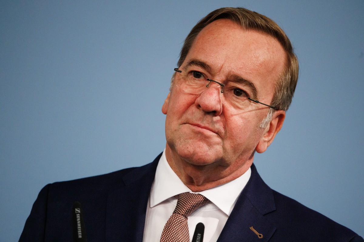 epa12423437 German Defense Minister Boris Pistorius speaks during a press conference with Swiss Federal Councilor Martin Pfister (not in picture) at the defense ministry in Berlin, Germany, 02 October ...