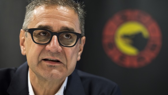 Marc Luethi, CEO des SC Bern, spricht waehrend einer Vorsaison-Medienkonferenz des SC Bern, am Montag, 5. September 2016, in der Postfinance Arena in Bern. (KEYSTONE/Anthony Anex)