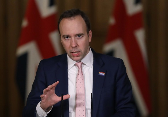 Britain&#039;s Health Secretary Matt Hancock, speaks at a press conference inside 10 Downing Street on further restrictions to be put in place due to the ongoing coronavirus pandemic in London, Wednes ...