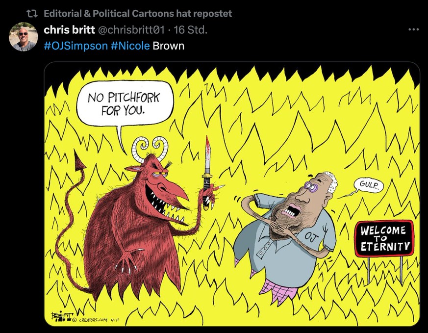 Karikatur zu OJ Tod.