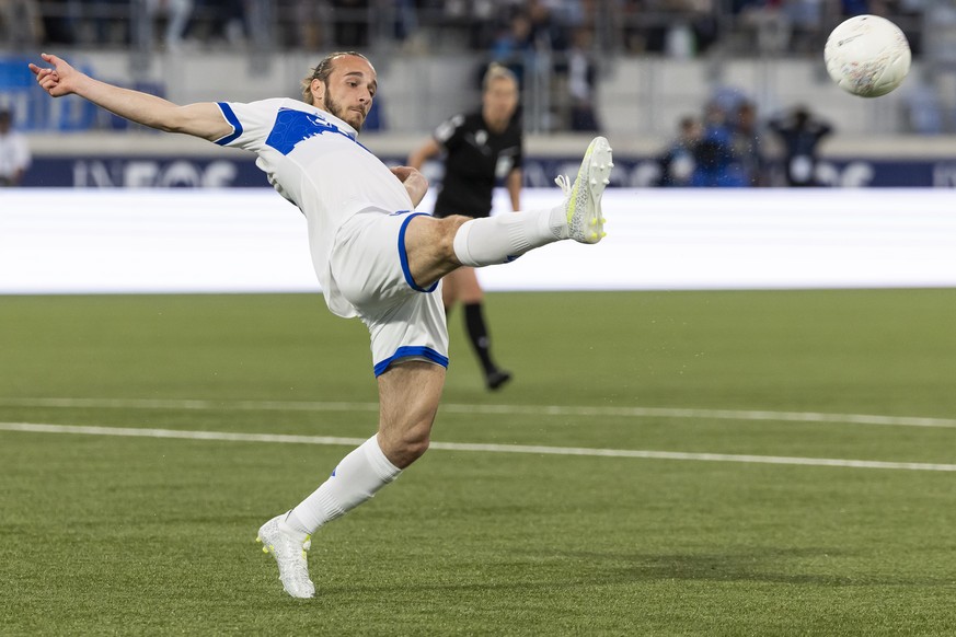 Raoul Giger (LS), lors de la rencontre de football de Swiss Super League entre le FC Lausanne-Sport, LS, et le BSC Young Boys, YB, ce samedi 3 mai 2025 au stade de la Tuiliere a Lausanne. (KEYSTONE/Cy ...