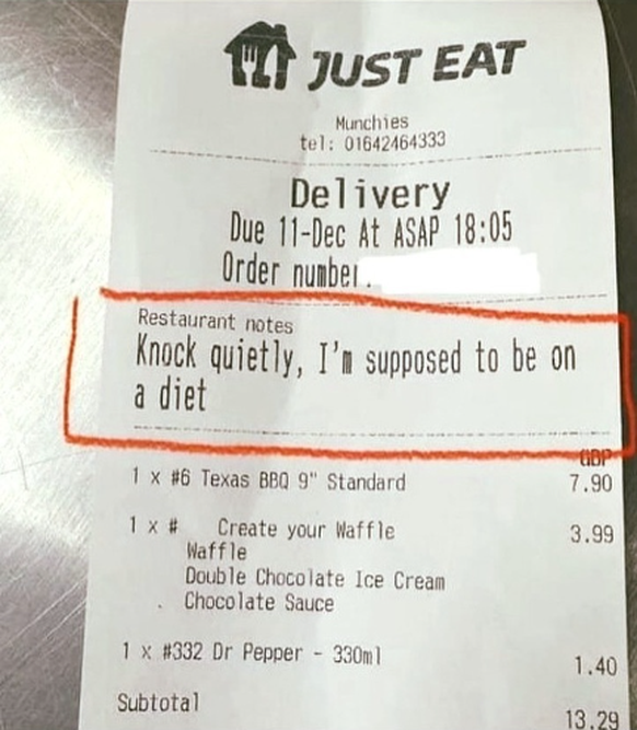 Funny receipt from delivery service.
