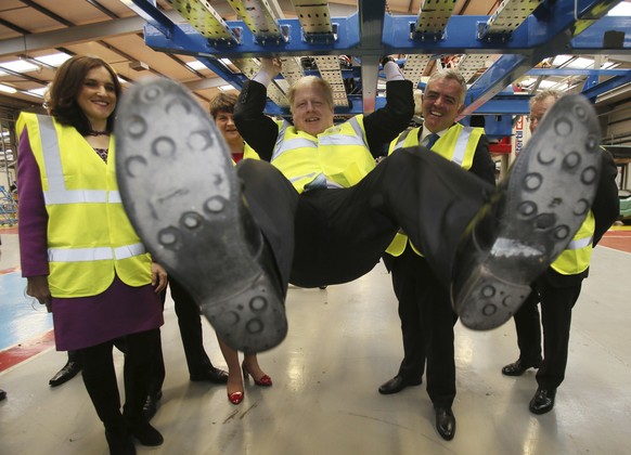 FILE - In this Feb. 29, 2016 file photo Boris Johnson during a visit to the Wrightbus Chassis plant in Antrim, Northern Ireland. (Niall Carson/PA via AP, File)