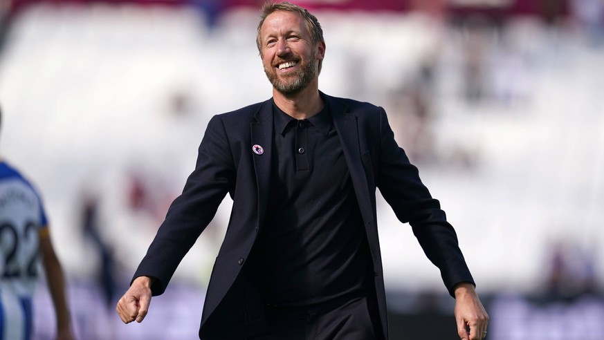 West Ham United v Brighton and Hove Albion - Premier League - London Stadium Brighton and Hove Albion manager Graham Potter celebrates after the Premier League match at London Stadium, London. Picture ...