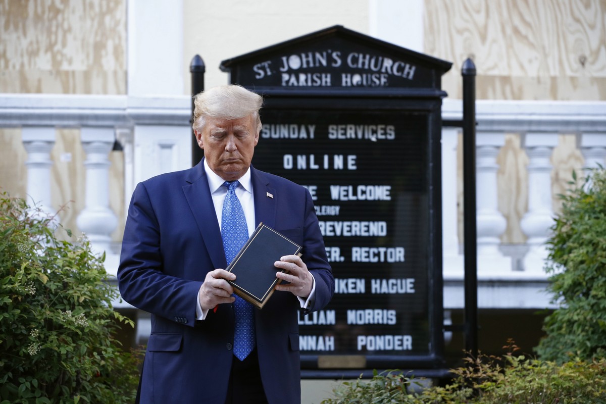 FILE - In this Monday, June 1, 2020 file photo, President Donald Trump holds a Bible during a visit outside St. John's Church across Lafayette Park from the White House in Washington. Trump built ...