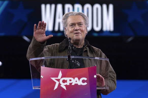 Steve Bannon speaks at the Conservative Political Action Conference, CPAC, at the Gaylord National Resort &amp; Convention Center, Thursday, Feb. 20, 2025, in Oxon Hill, Md. (AP Photo/Jose Luis Magana ...
