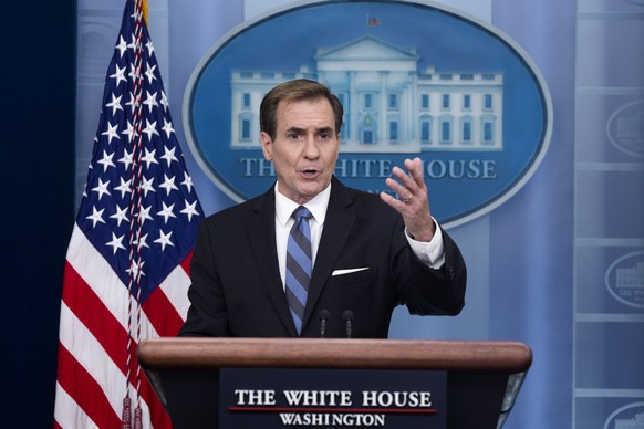 epa10106363 National Security Council Coordinator for Strategic Communications John Kirby makes a statement condemning China?s use of ballistic missiles in response to US Speaker of the House Nancy Pe ...