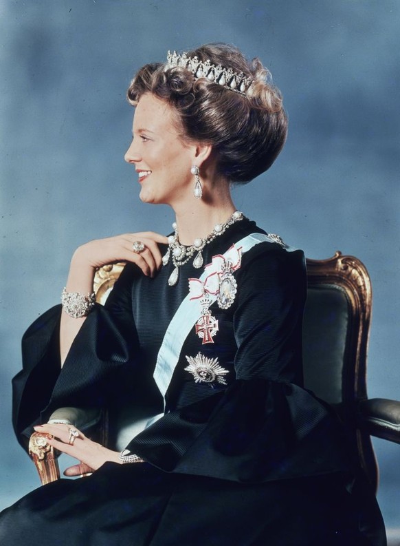 1972: The first official photograph of Queen Margrethe II of Denmark, daughter of King Frederik IX, after her accession to the throne. (Photo by Hulton Archive/Getty Images)