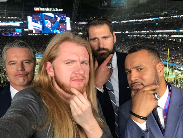 Jan Stecker, Icke Dommisch, Sebastian Vollmer und Patrick Esume (v.l.n.r.), hier beim Super Bowl 52 letztes Jahr in Minneapolis.