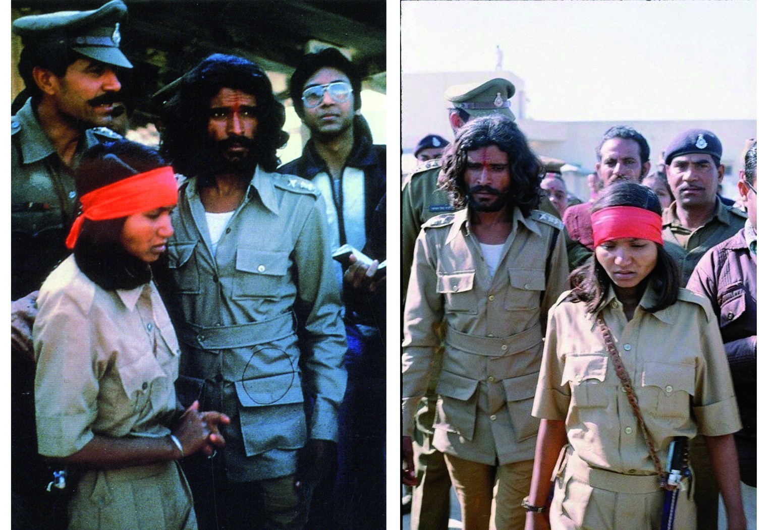 Phoolan Devi und Man Singh bei ihrer Kapitulation in Bhind, 1983.