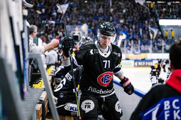 Friborg forward Killian Mottet, during the 5th match of the quarter-final playoff of the Swiss National League ice hockey championship between HC Fribourg-Gotteron, HCFG, and HC Lugan...