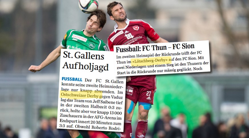 Luftkampf zwischen Mathys und Muntwiler: Es gibt Medien, die die Liechtensteiner vom FC Vaduz als Ostschweizer bezeichnen.