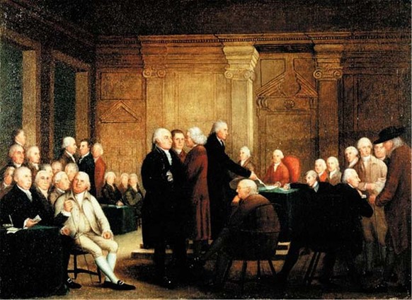 <p>Am 4. Juli 1776 verabschiedet der Kontinentalkongress die von Thomas Jefferson verfasste Unabhängigkeitserklärung. Dieses Ereignis markiert den Höhepunkt der Amerikanischen Revolution, die be ...