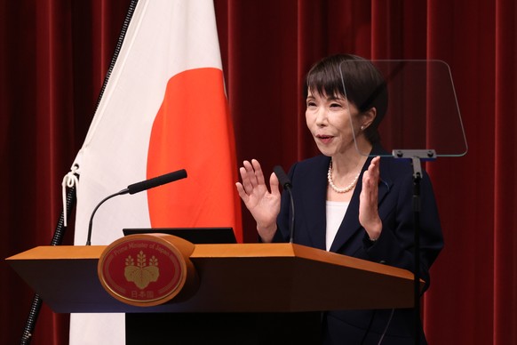 Japanese Prime Minister Sanae Takaichi speaks during a press conference at the prime minister's official residence, Monday, Jan. 19, 2026, in Tokyo, Japan. (Rodrigo Reyes Marin/Pool Photo via AP) ...