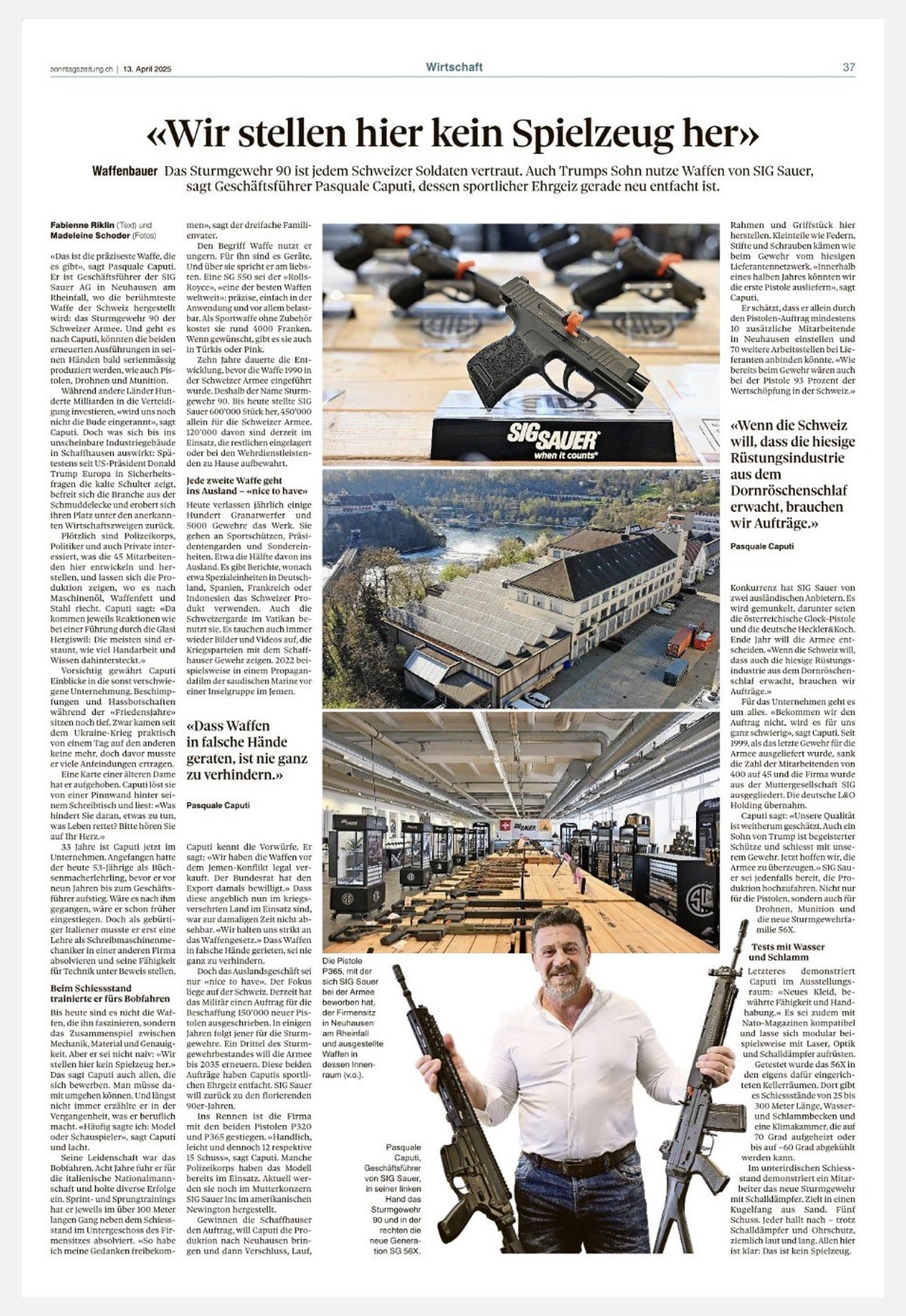 Bericht der «SonntagsZeitung» vom 13. April 2025 zum Schweizer Waffenhersteller SIG Sauer AG und der Ankündigung, man bewerbe sich um die neue Schweizer Armeepistole und wolle sie in der Schweiz ferti ...
