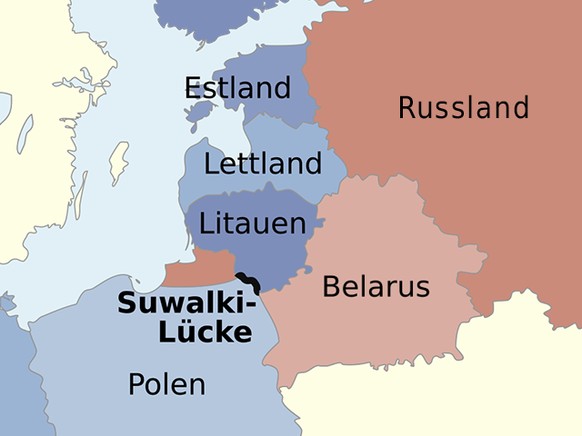 Die Suwalki-Lücke zwischen der russischen Exklave Kaliningrad und Belarus verbindet Polen und Litauen. 
https://commons.wikimedia.org/w/index.php?curid=52486623