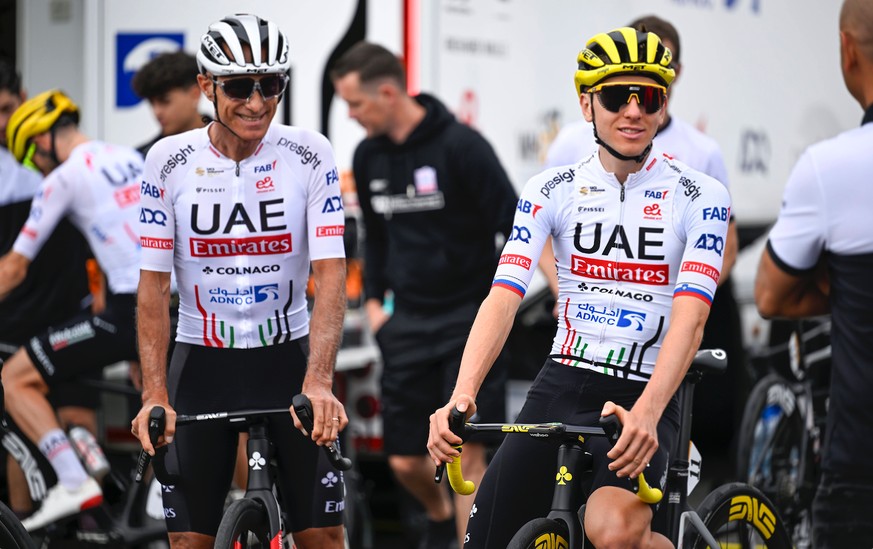 Tour de France 2024 - Rest day 1 ORLEANS, FRANCE - JULY 08 : Pogacar Tadej (SVN) of UAE Team Emirates and Gianetti Mauro (SUI) General manager of UAE Team Emirates pictured during the first rest day o ...