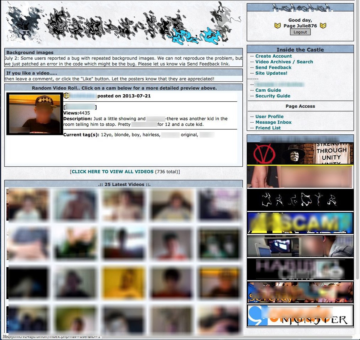 epa04132260 Handout image of a sanitized (blurred by officials prior to release) screen grab of the child pornography website on the Darknet's Onion Router, or Tor, network released by the US Imm ...