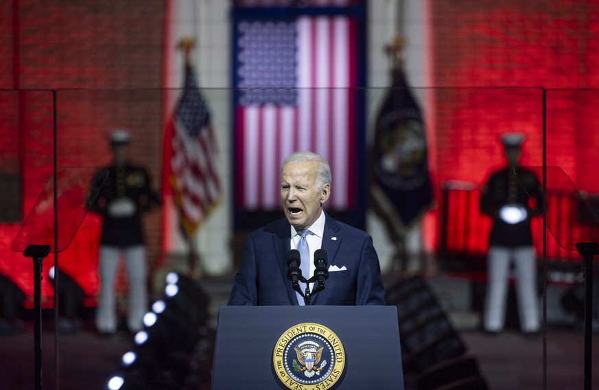 epaselect epa10153657 US President Joe Biden gives a primetime speech on &#039;the continued battle for the soul of the nation&#039; from Independence National Historical Park in Philadelphia, Pennsyl ...