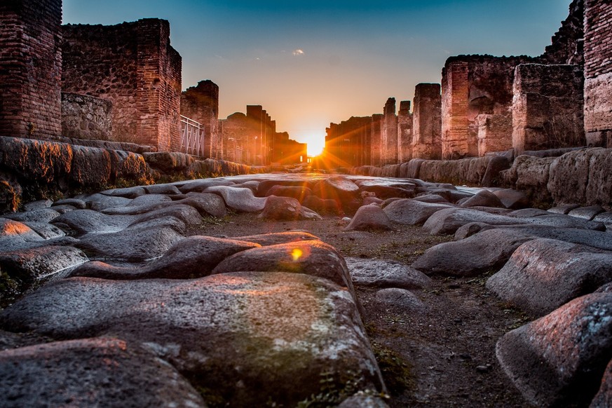 Pompeii - Sunset in the ancient Roman town of Pompeii.