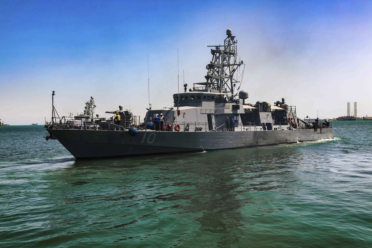 FILE - This April 14, 2020, file photo provided by the U.S. Army shows the USS Firebolt in Manama, Bahrain. The Firebolt fired warning shots when vessels of Iran's paramilitary Revolutionary Guar ...