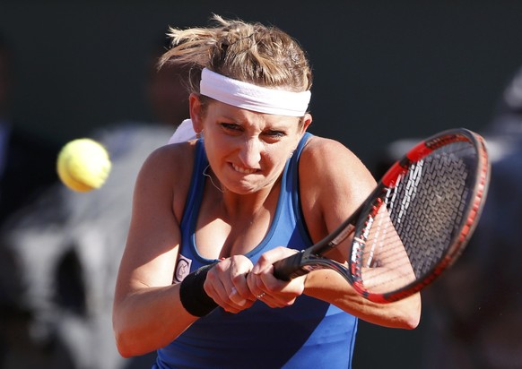 Timea Bacsinszky of Switzerland returns the ball to Serena Williams of the U.S. during their women&#039;s semi-final match at the French Open tennis tournament at the Roland Garros stadium in Paris, F ...