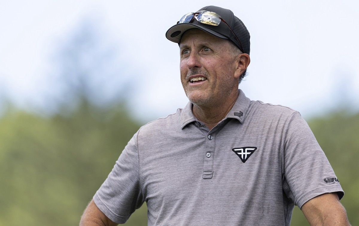 Captain Phil Mickelson of HyFlyers GC seen on the 18th hole during the first round of LIV Golf Greenbrier at the The Old White at The Greenbrier on Friday, Aug. 4, 2023, in White Sulfur Springs, West  ...