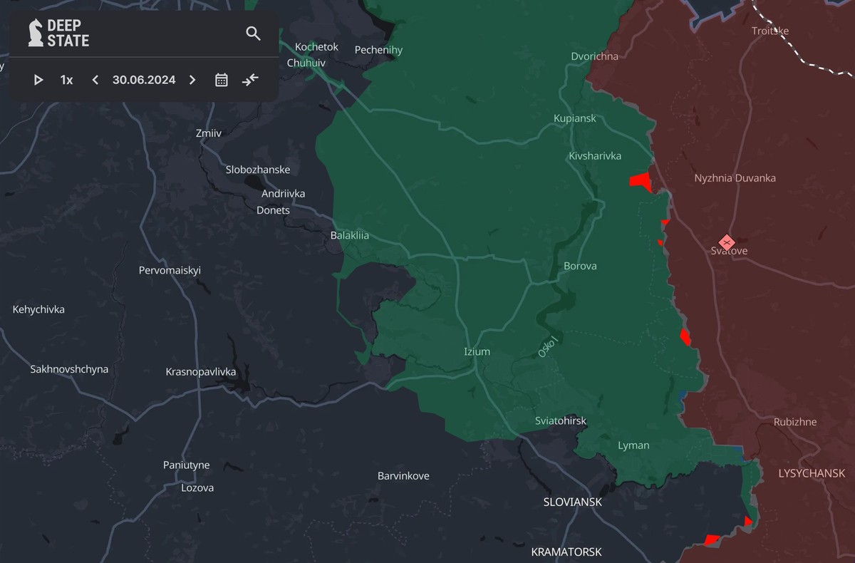 Plus au nord, les pertes territoriales (en rouge) de l'Ukraine pour le mois de juillet sont beaucoup moins importantes.