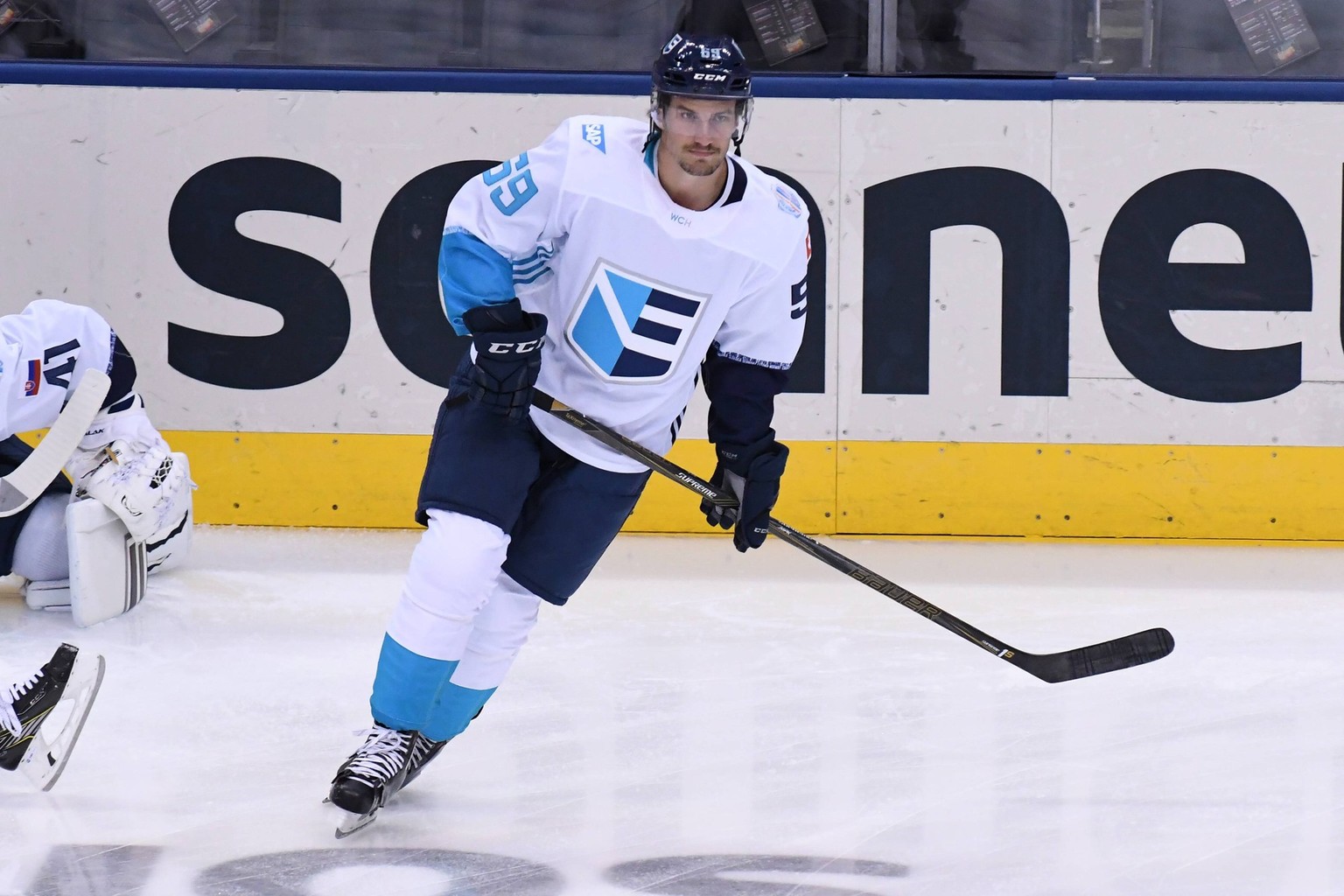 September 27, 2016: Team Europe defence Roman Josi (59) in warm ups prior to the first WCOH best of three final game between Team Europe and Team Canada at Air Canada Centre in Toronto. (Photo by Gerr ...