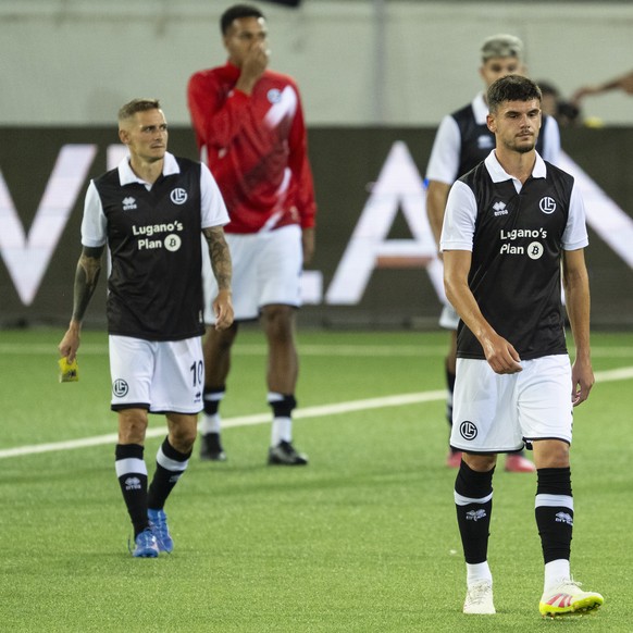 Lugano&#039;s player are disapointed during the UEFA Conference League 3nd qualifying round soccer match between FC Lugano of Switzerland and NK Celje of Slovenia, at the Stockhorn Arena stadium in Th ...