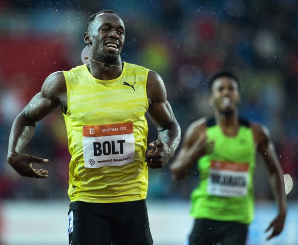 epaselect epa04769282 Usain Bolt of Jamaica reacts after winning the men&#039;s 200 meters race at the IAAF World challenge Golden Spike meeting, in Ostrava, Czech Republic, 26 May 2015. EPA/FILIP SIN ...