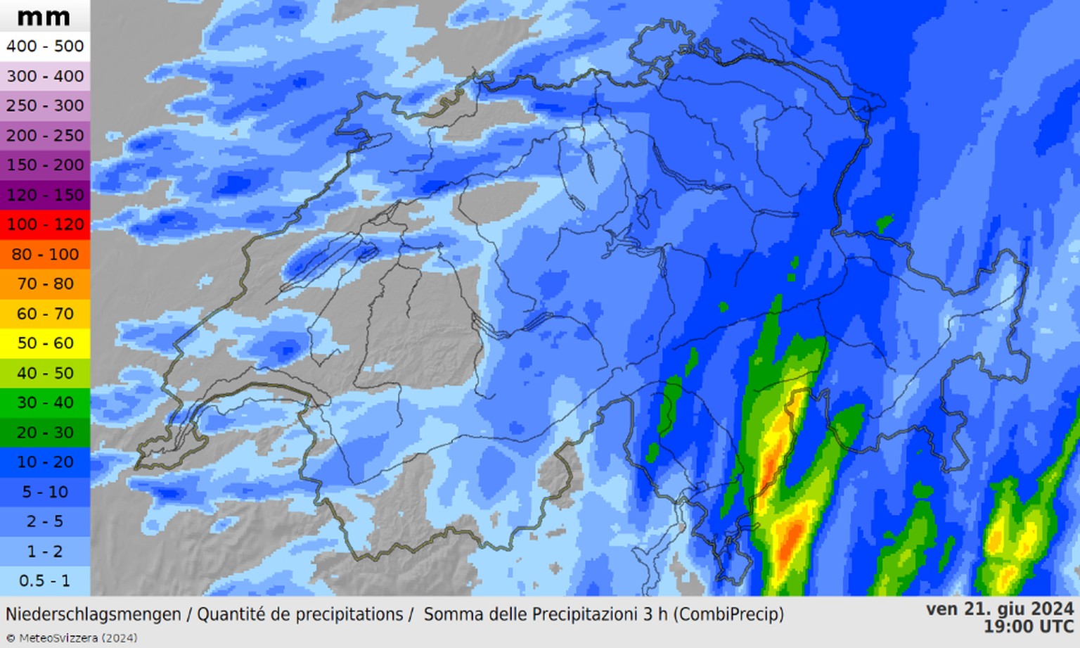 Geschätzter dreistündiger Niederschlag am 21. Juni zwischen 18 und 21 Uhr. 
https://www.meteoschweiz.admin.ch/ueber-uns/meteoschweiz-blog/de/2024/06/unwetter-gewitter-sueden.html