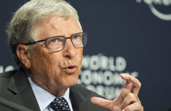 FILE -Bill Gates, Co-Chair, Bill &amp; Melinda Gates Foundation, speaks at a news conference during the World Economic Forum in Davos, Switzerland, Wednesday, May 25, 2022. Gates urged world leaders n ...