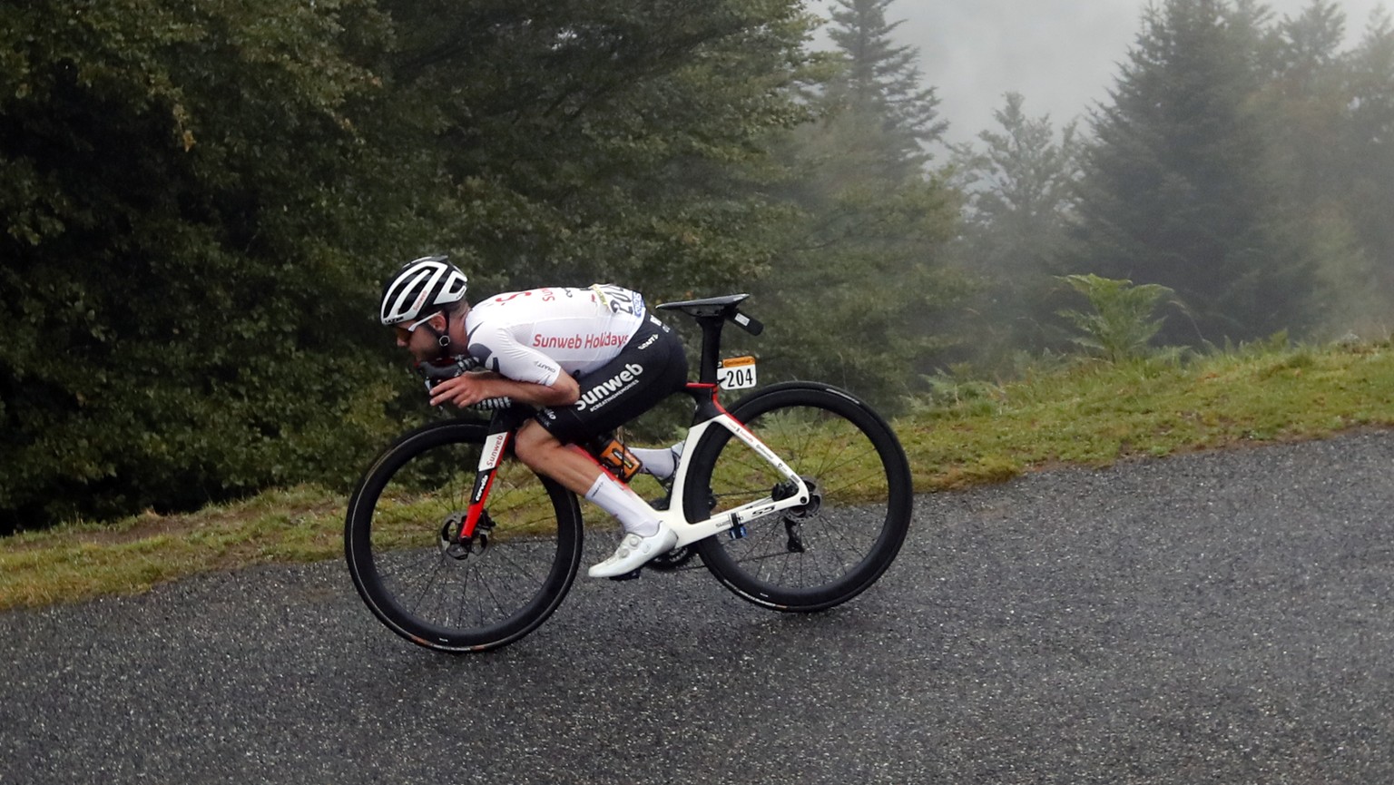 Switzerland&#039;s Marc Hirschi rides during the ninth stage of the Tour de France cycling race over 153 kilometers (95 miles), with start in Pau and finish in Laruns, Sunday, Sept. 6, 2020. (AP Photo ...