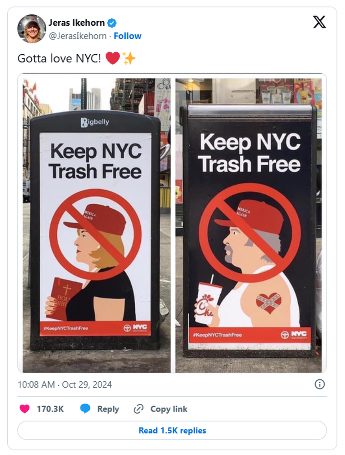 Das sind natürlich keine offiziellen Plakate der Stadt New York. Sie wurden bereits 2018 von Trump-Gegnern aufgehängt.