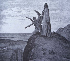 «Jesus wird vom Teufel versucht». Stich (Ausschnitt) von Gustave Doré.