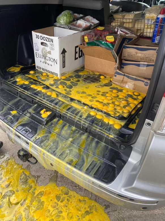 Failed Tuesday: One falls out of boxes in the trunk.