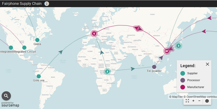 Fairphone versucht die Lieferkette transparent zu machen. Hier geht es zur interaktiven Karte.