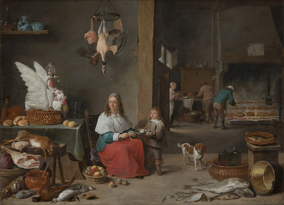 Küchenszene mit Schwan-Pastete - David Teniers der Jüngere 1644 Mauritshaus, Den Haag.

https://upload.wikimedia.org/wikipedia/commons/thumb/2/29/David_Teniers_the_Younger-Kitchen_Scene.jpg/1280px-Dav ...