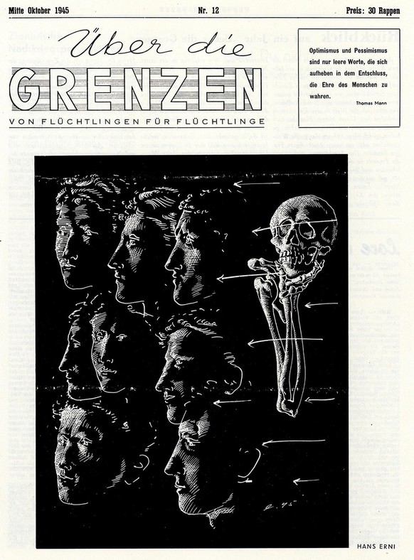 Titelbild der Zeitung Über die Grenzen von Hans Erni, Oktober 1945.