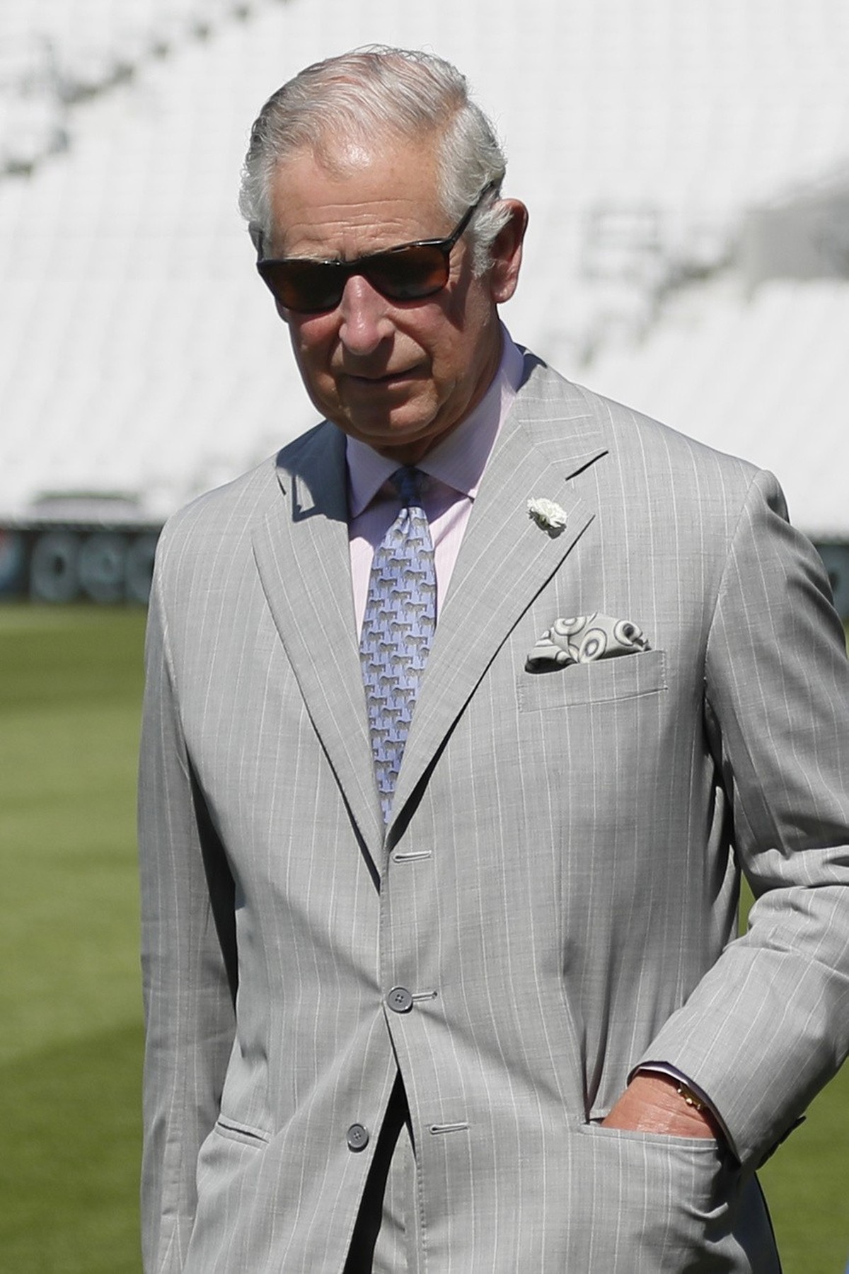 Britain's Prince Charles arrives at the Oval cricket ground in London, Thursday, May 25, 2017. On the pitch The Prince met members of eight teams from eight local primary schools taking part in a ...