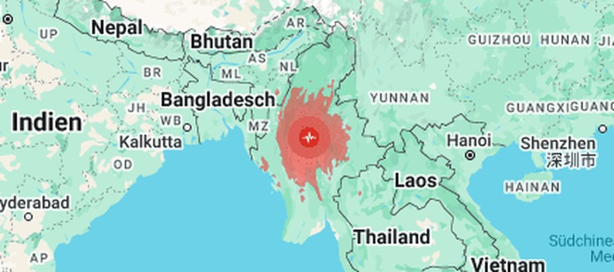 das epizentrum des erdbebens in myanmar und thailand