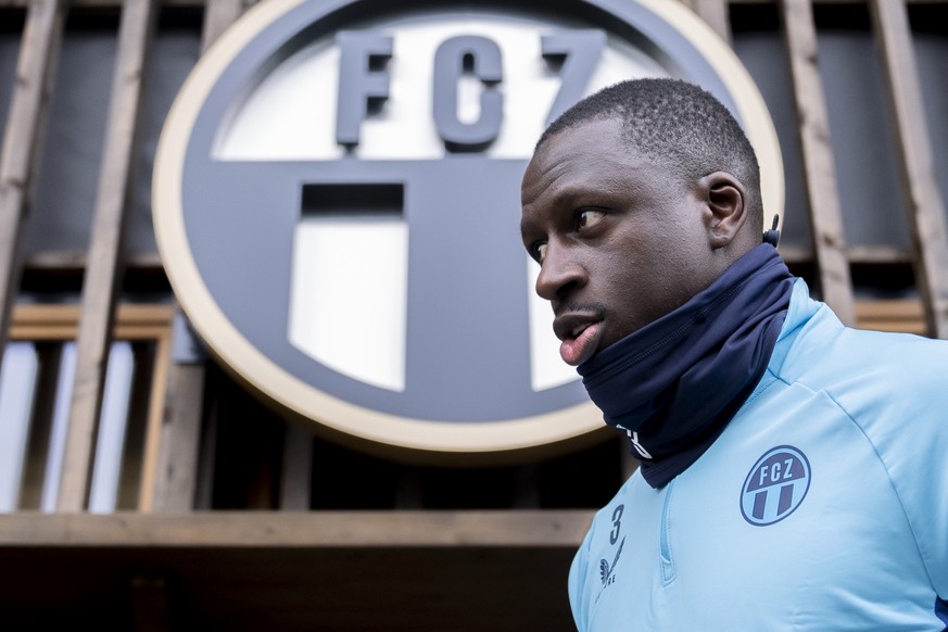 Former French international and world champion Benjamin Mendy before his first training session with FC Zuerich at Sportanlage Heerenschuerli, in Zurich, Switzerland, Wednesday, February 12, 2025. (KE ...