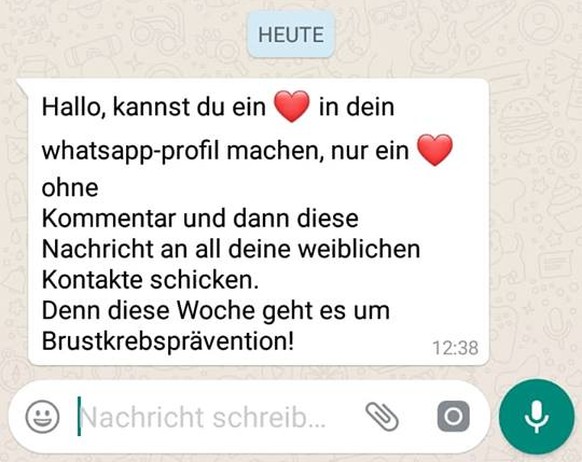 Aktuell kursiert dieser – zum Glück harmlose – Kettenbrief mal wieder auf WhatsApp.