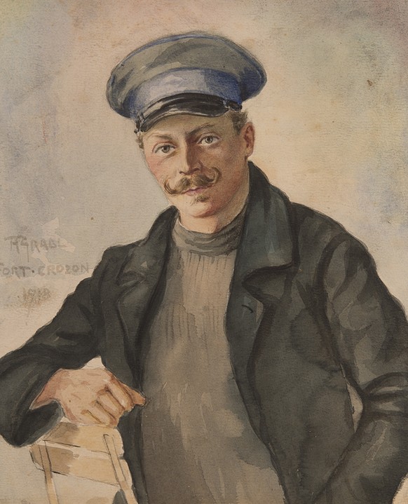 Handgezeichnetes Porträt von Eduard Spelterini, um 1918.
