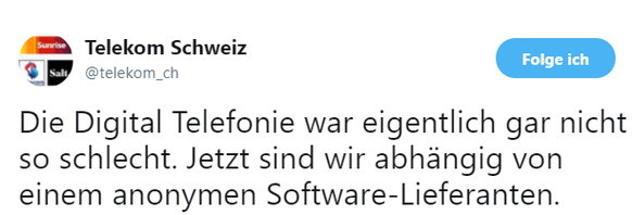 Eine weitere kritische Bemerkung zur Entwicklung bei Swisscom auf Twitter.